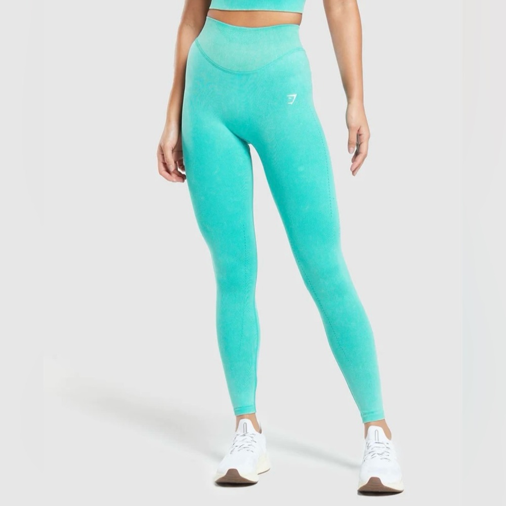 Gymshark Womens Sweat Seamless Washed Leggings | XS | Capri Blue /Acid Wash NEW!